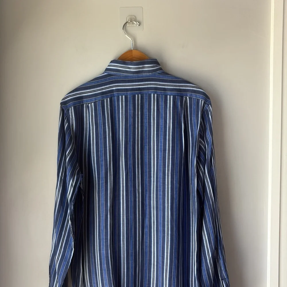 Polo Ralph Lauren 100% Linen Men's Blue Striped Button Up Current Shirt Sz M - Picture 4 of 8